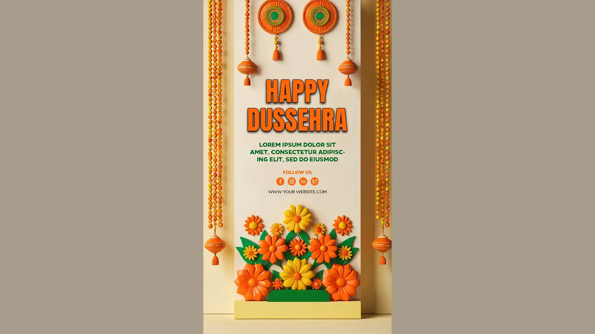 Elegant Floral Happy Dussehra Card with Golden Accents for Instagram Story